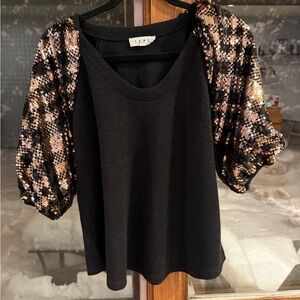 THML Black Blouse with Gold Sequin Sleeves